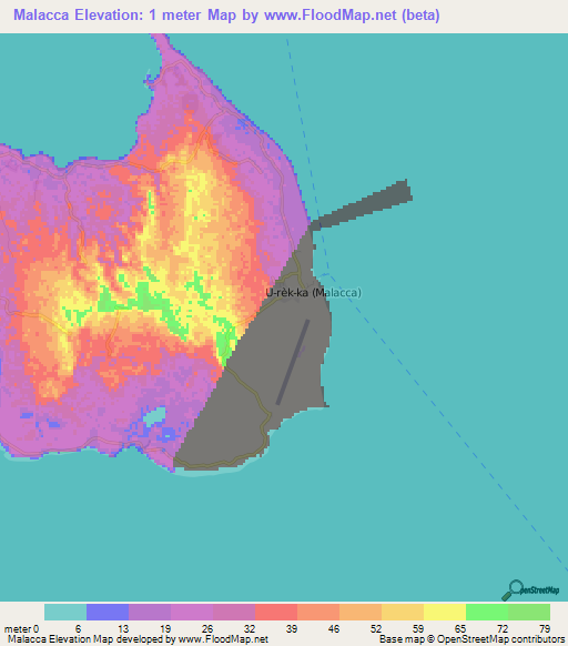 Malacca,India Elevation Map