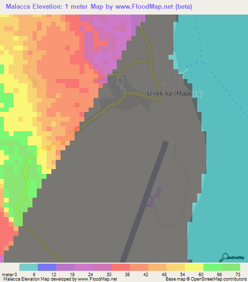 Malacca,India Elevation Map