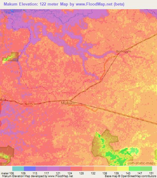Makum,India Elevation Map