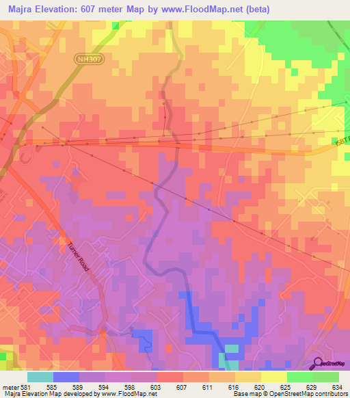 Majra,India Elevation Map