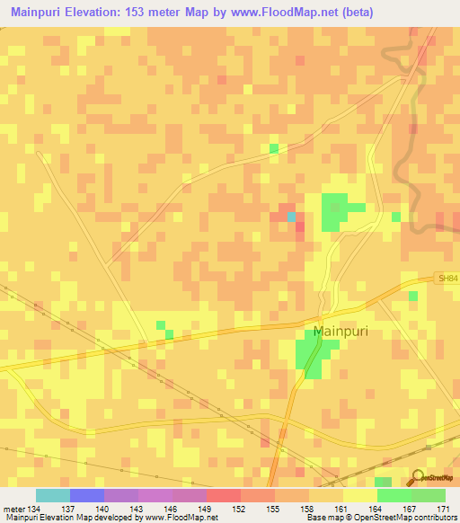Mainpuri,India Elevation Map
