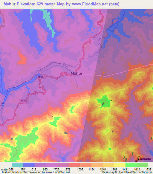 Mahur,India Elevation Map