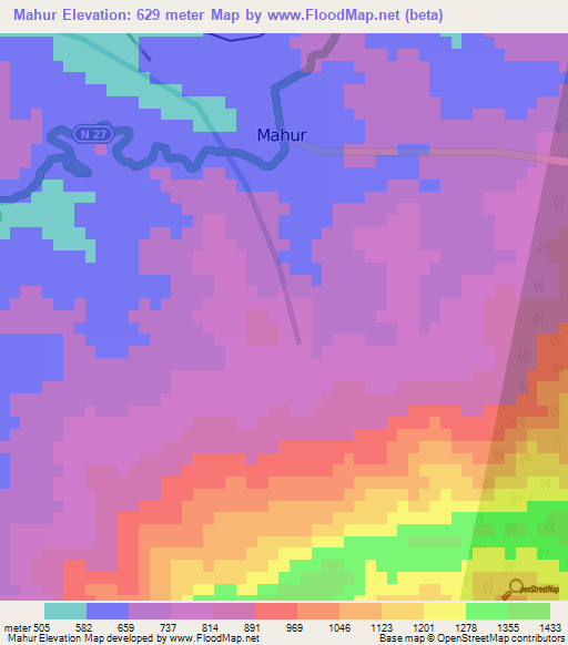 Mahur,India Elevation Map