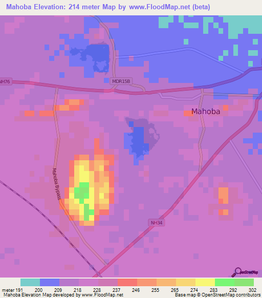 Mahoba,India Elevation Map