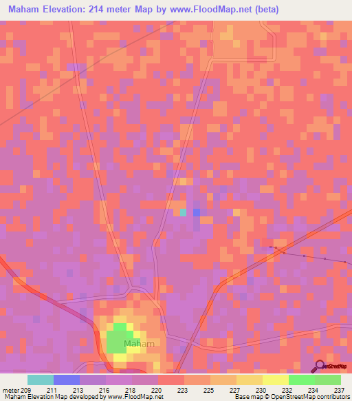 Maham,India Elevation Map