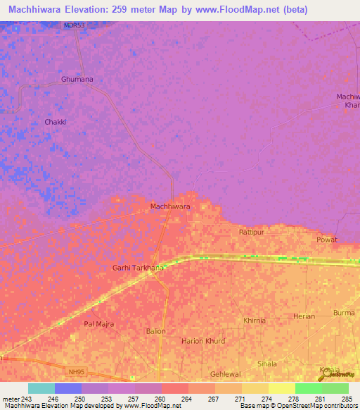 Machhiwara,India Elevation Map