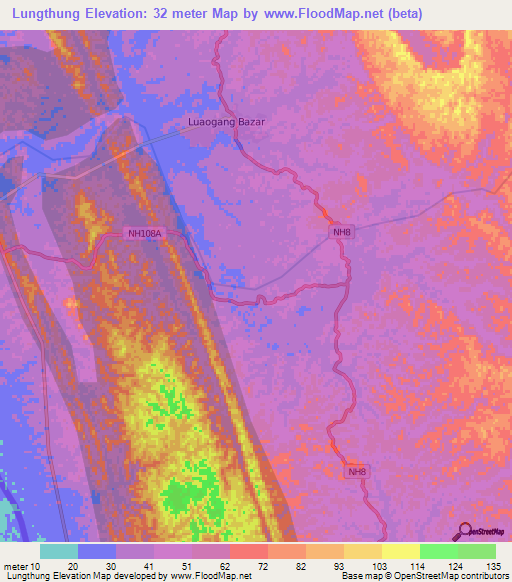 Lungthung,India Elevation Map