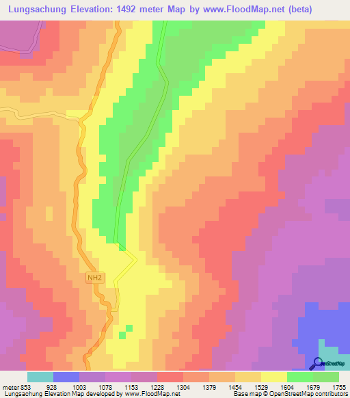 Lungsachung,India Elevation Map