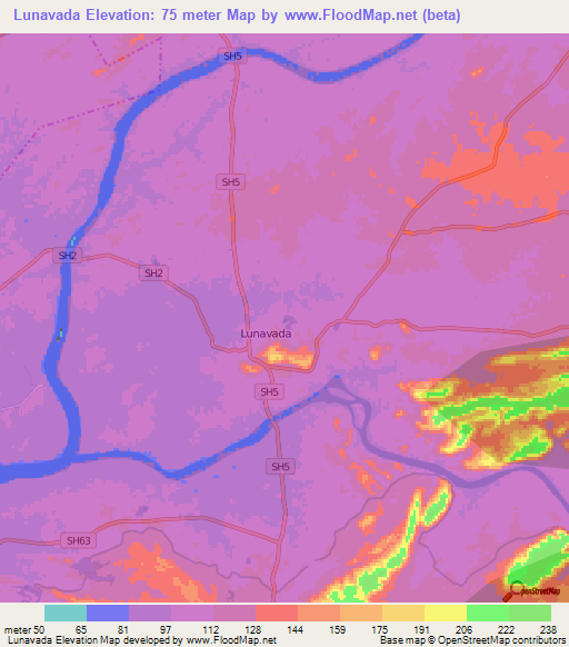 Lunavada,India Elevation Map