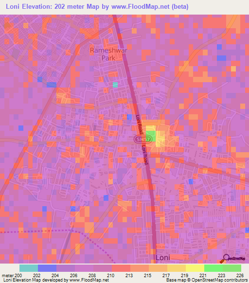 Loni,India Elevation Map