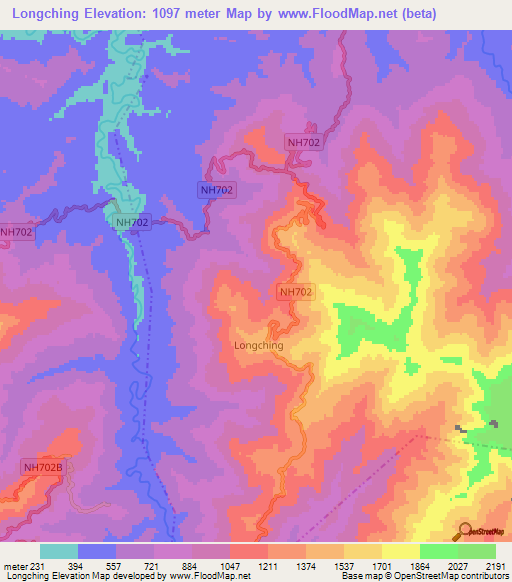 Longching,India Elevation Map