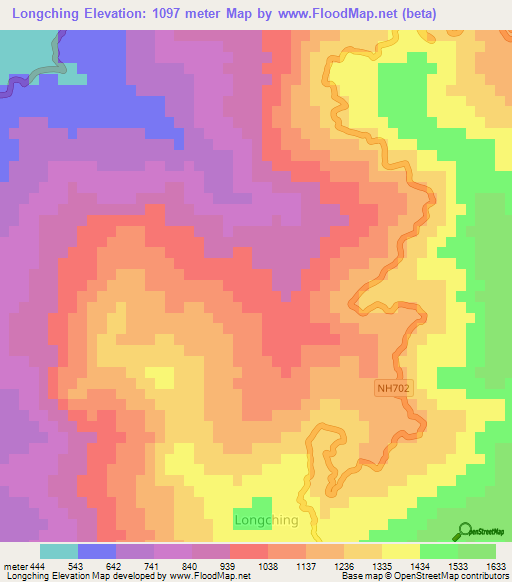Longching,India Elevation Map