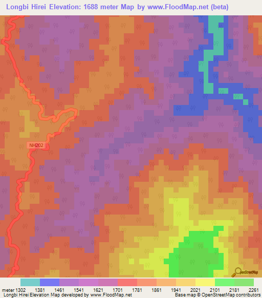 Longbi Hirei,India Elevation Map