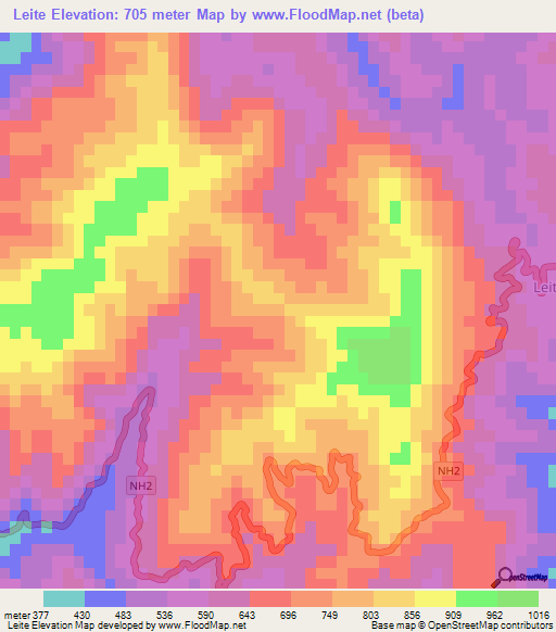 Leite,India Elevation Map