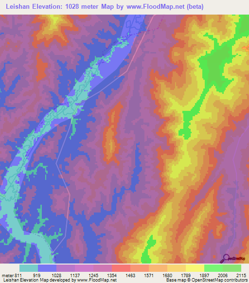 Leishan,India Elevation Map