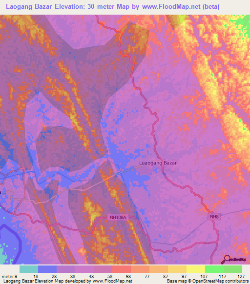 Laogang Bazar,India Elevation Map