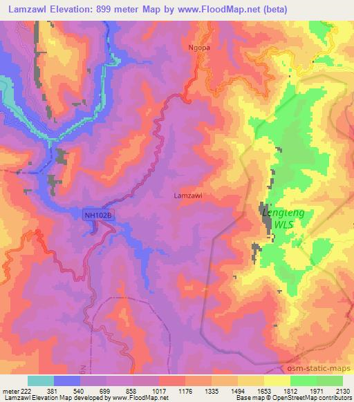 Lamzawl,India Elevation Map