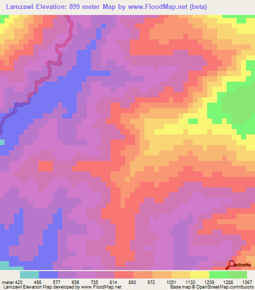 Lamzawl,India Elevation Map