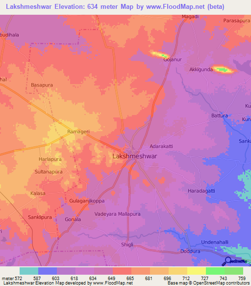 Lakshmeshwar,India Elevation Map