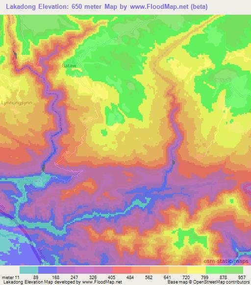 Lakadong,India Elevation Map