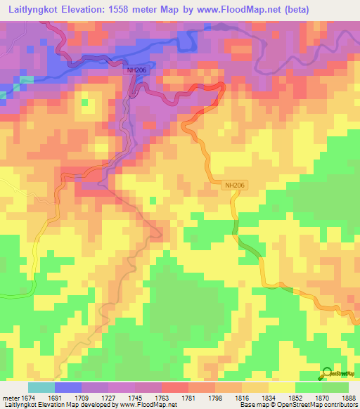 Laitlyngkot,India Elevation Map