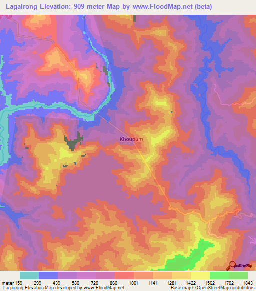 Lagairong,India Elevation Map