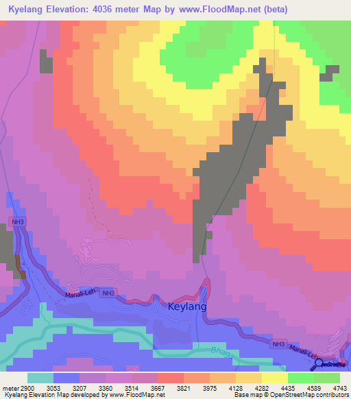 Kyelang,India Elevation Map