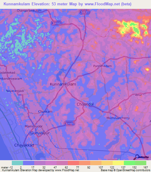 Kunnamkulam,India Elevation Map
