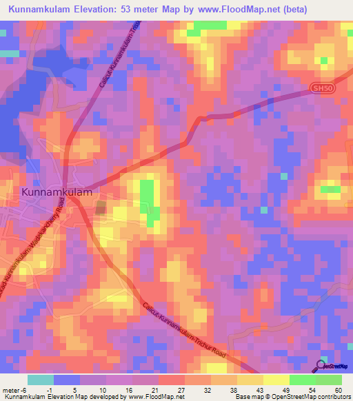 Kunnamkulam,India Elevation Map