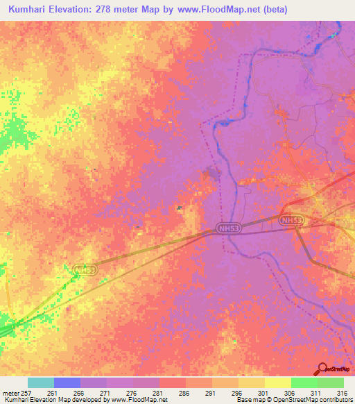 Kumhari,India Elevation Map