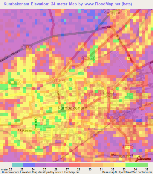 Kumbakonam,India Elevation Map