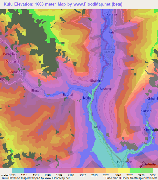 Kulu,India Elevation Map