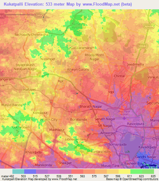 Kukatpalli,India Elevation Map