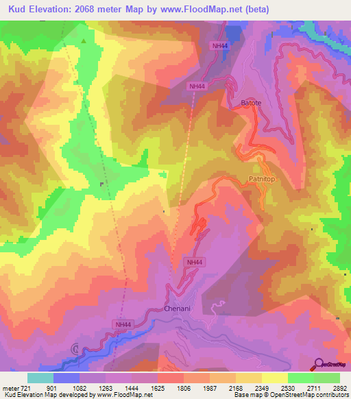 Kud,India Elevation Map