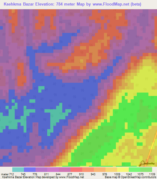 Ksehkma Bazar,India Elevation Map