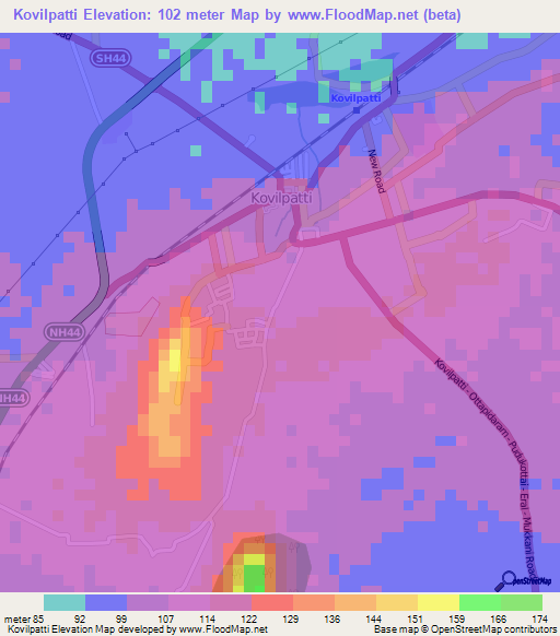 Kovilpatti,India Elevation Map