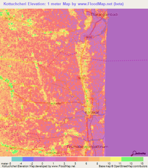 Kottuchcheri,India Elevation Map