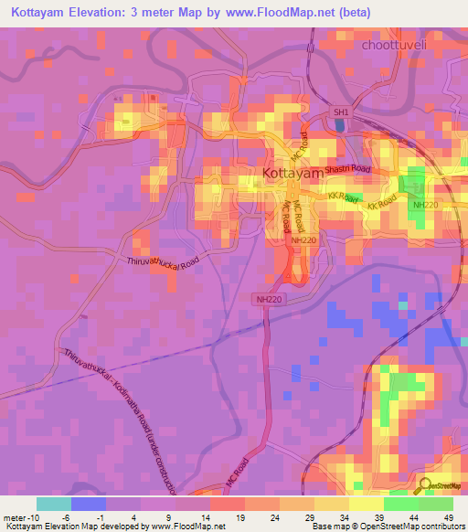 Kottayam,India Elevation Map