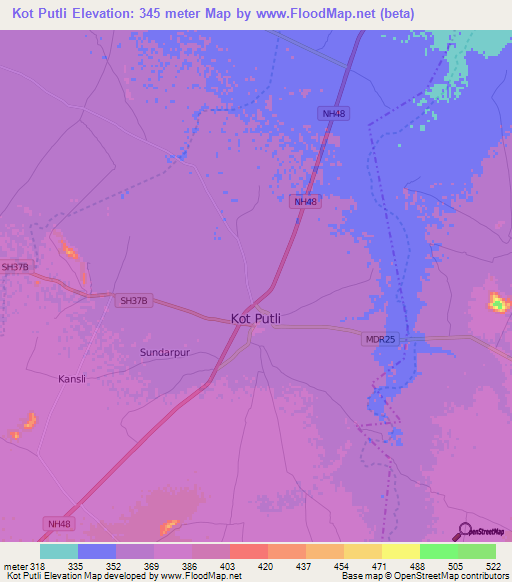 Kot Putli,India Elevation Map