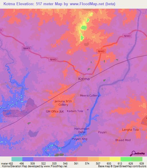Kotma,India Elevation Map