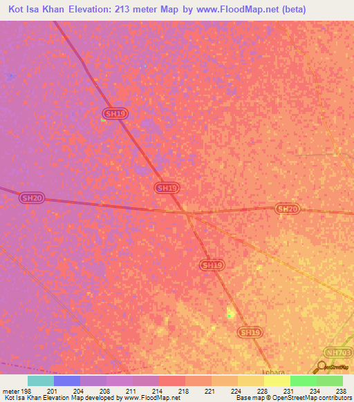 Kot Isa Khan,India Elevation Map