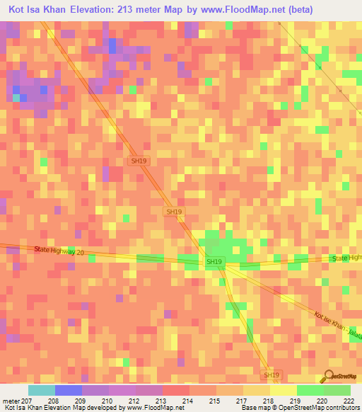 Kot Isa Khan,India Elevation Map