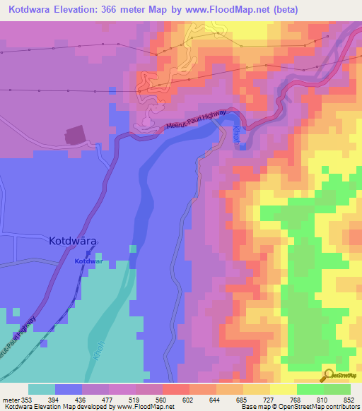 Elevation of Kotdwara,India Elevation Map, Topography, Contour