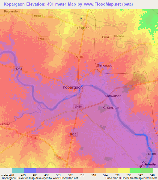 Kopargaon,India Elevation Map