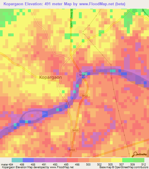 Kopargaon,India Elevation Map