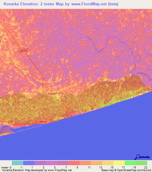 Konarka,India Elevation Map