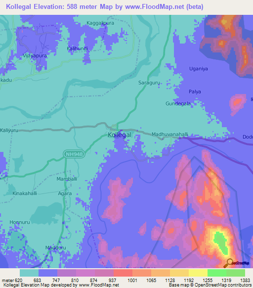Kollegal,India Elevation Map