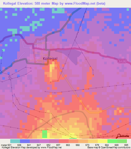 Kollegal,India Elevation Map