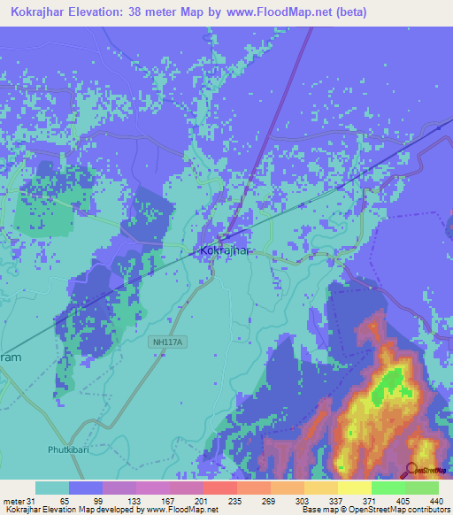 Kokrajhar,India Elevation Map