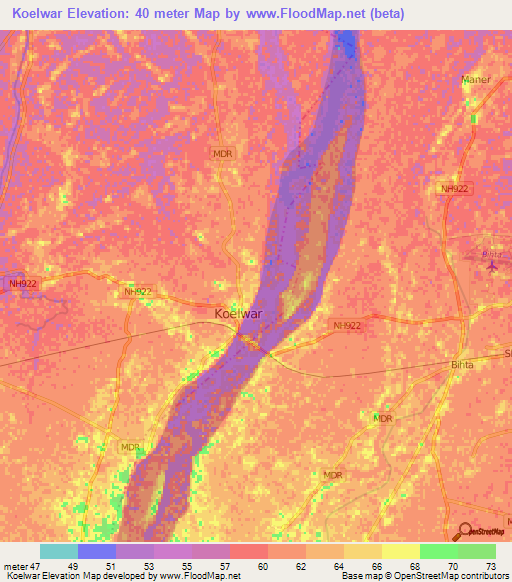 Koelwar,India Elevation Map